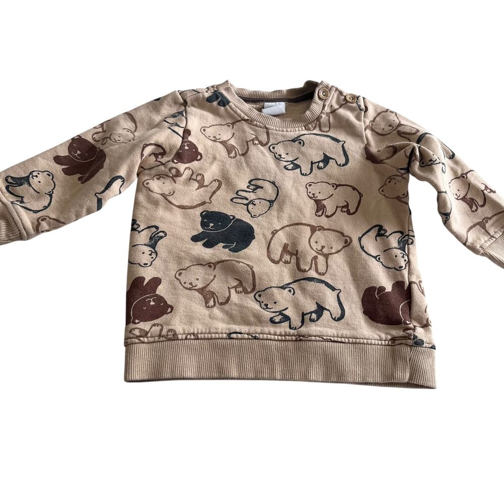 H&M Boys Tan Bear Print 100% Cotton Sweatshirt size 18 Months